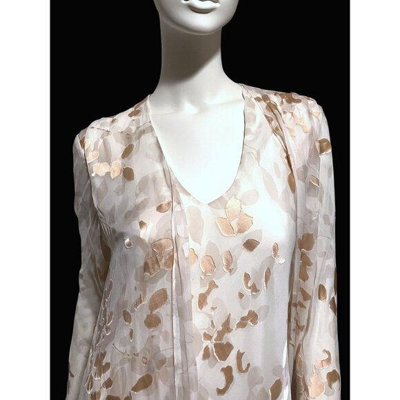 Y2K Silk Blend Midi Dress 12 Attached Duster Bias Cut Burnout Satin Fairy - Picture 3 of 11